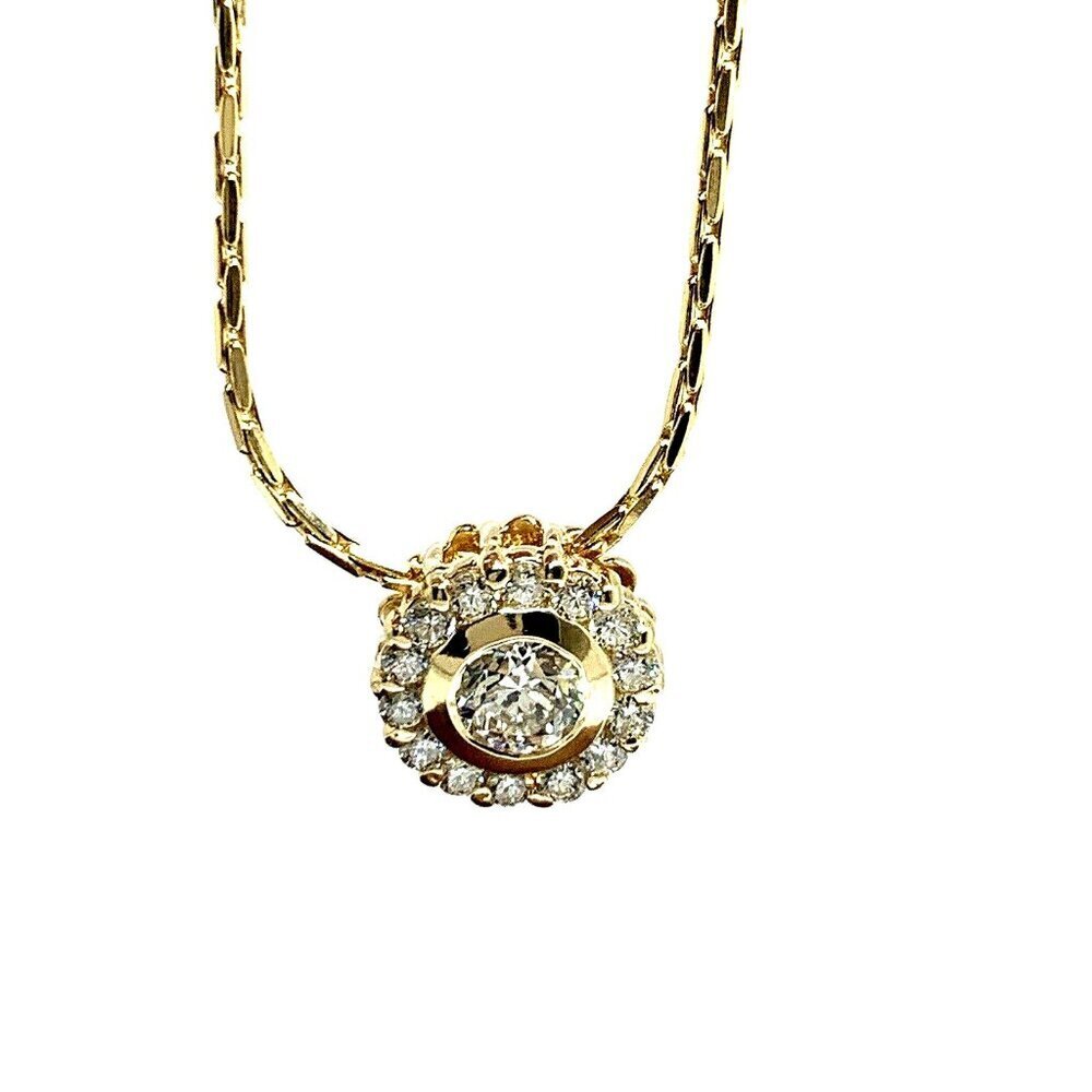 Diamond Pendant Circle Dangler Studios 14k Yellow Gold Women's Necklace 17''